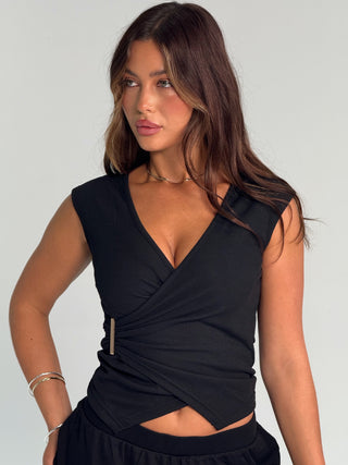 Azura Sleeveless Wrap Top - Black