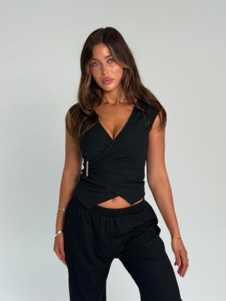Azura Sleeveless Wrap Top - Black