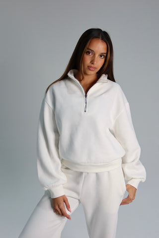 Signature Plush Quarter Zip Sweatshirt - Ivory