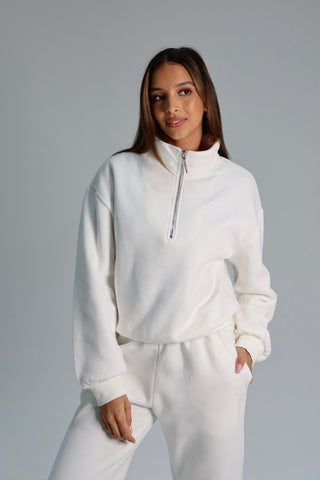 Signature Plush Quarter Zip Sweatshirt - Ivory