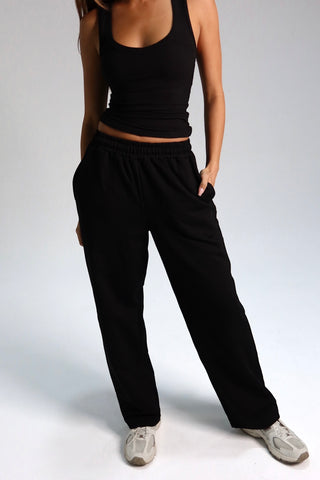 Cotton Pure Straight Leg Sweatpants - Black