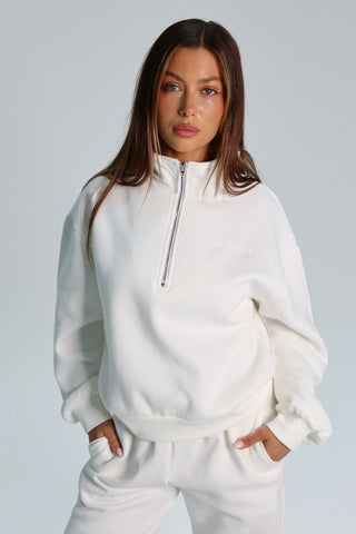 Signature Plush Quarter Zip Sweatshirt - Ivory