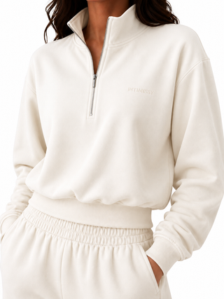 Signature Plush Quarter Zip Sweatshirt - Ivory