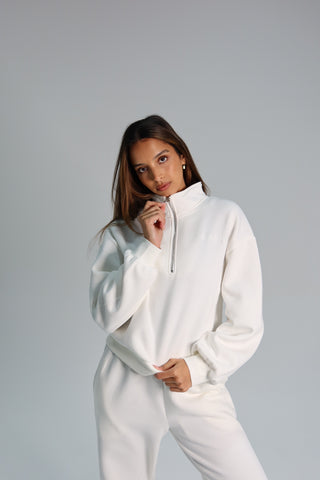 Signature Plush Quarter Zip Sweatshirt - Ivory