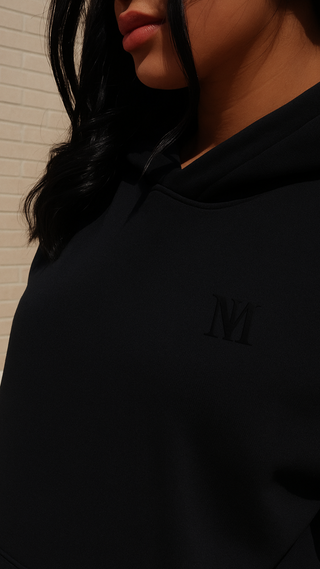 Oversized Black Signature Plush hoodie made from 100% cotton with 3D tonal INTIMISSY branding