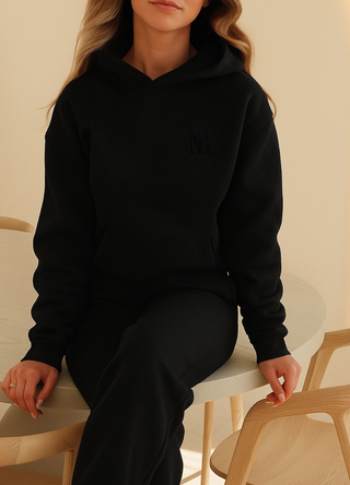 Oversized Black Signature Plush hoodie made from 100% cotton with 3D tonal INTIMISSY branding