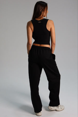 Cotton Pure Straight Leg Sweatpants - Black