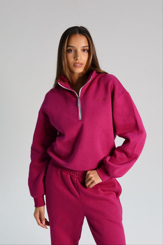 Signature Plush Quarter Zip Sweatshirt - Berry