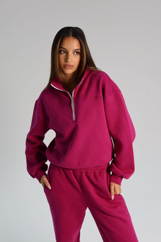 Signature Plush Quarter Zip Sweatshirt - Berry