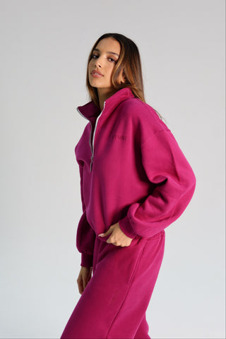 Signature Plush Quarter Zip Sweatshirt - Berry