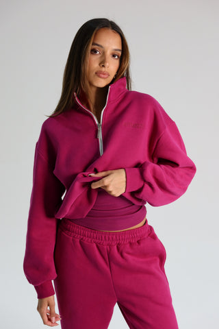Signature Plush Quarter Zip Sweatshirt - Berry