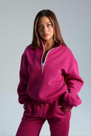 Signature Plush Quarter Zip Sweatshirt - Berry