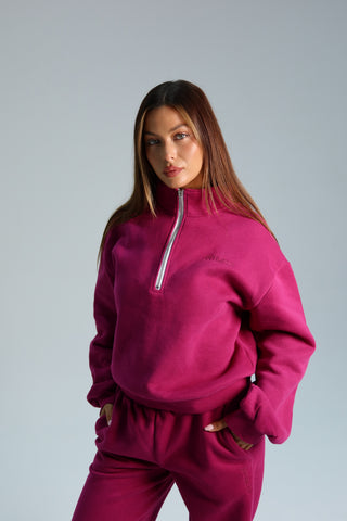 Signature Plush Quarter Zip Sweatshirt - Berry