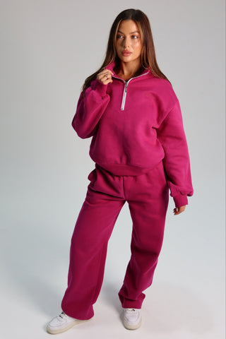Signature Plush Quarter Zip Sweatshirt - Berry