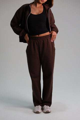 Cotton Pure Straight Leg Sweatpants - Mocha