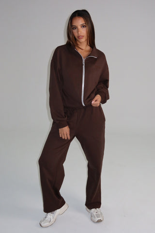 Cotton Pure Straight Leg Sweatpants - Mocha