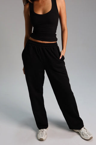 Cotton Pure Straight Leg Sweatpants - Black