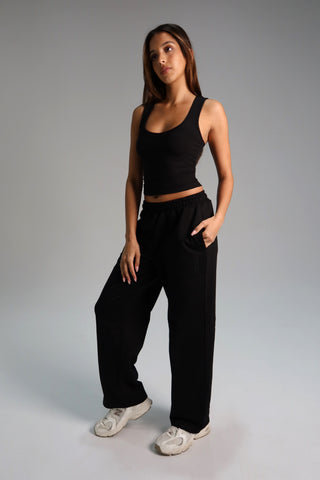 Cotton Pure Straight Leg Sweatpants - Black
