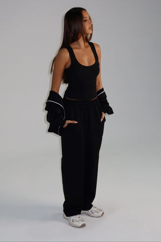 Cotton Pure Straight Leg Sweatpants - Black