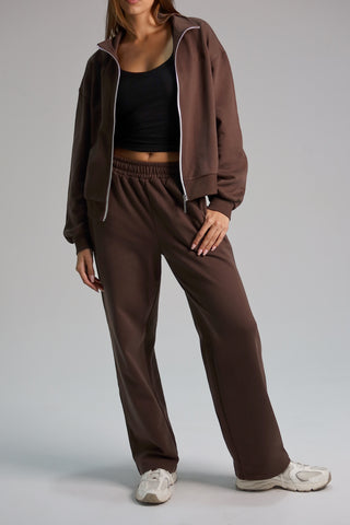 Cotton Pure Straight Leg Sweatpants - Mocha