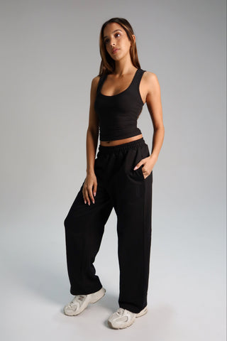 Cotton Pure Straight Leg Sweatpants - Black