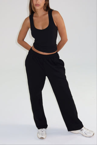 Cotton Pure Straight Leg Sweatpants - Black