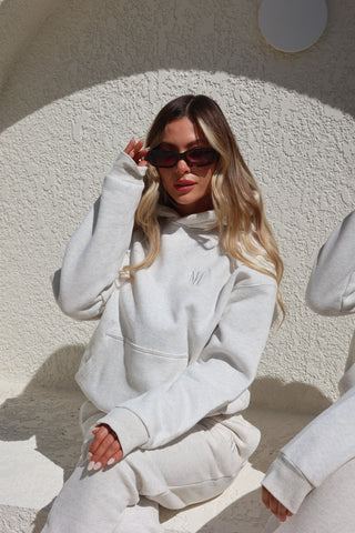 Oversized Ash grey Signature Plush hoodie made from 100% cotton with 3D tonal INTIMISSY branding