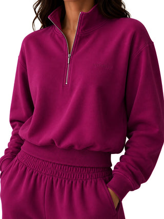 Signature Plush Quarter Zip Sweatshirt - Berry